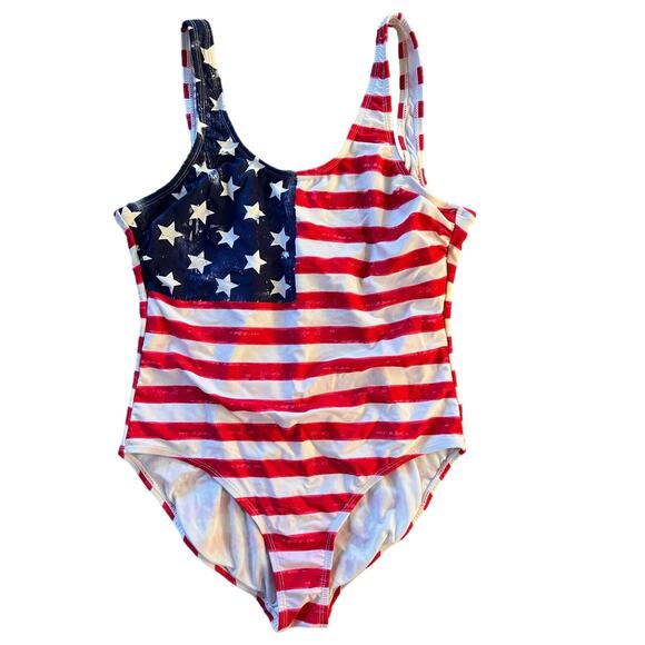 Joe Boxer Scoop Back One Piece Swimsuit USA Flag - Red White Blue - SZ Medium - Picture 1 of 3